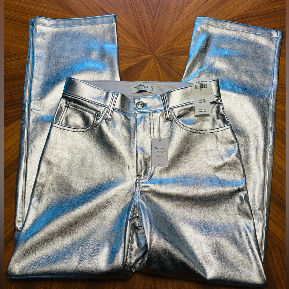 Abercrombie & Fitch Silver Metallic Wide Leg Pants